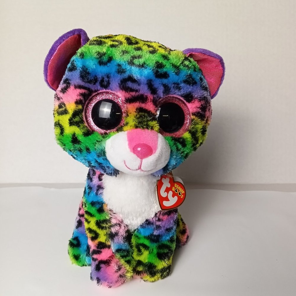 NEW Ty Beanie Boo DOTTY the Rainbow Leopard Medium 9” Plush With Tags
